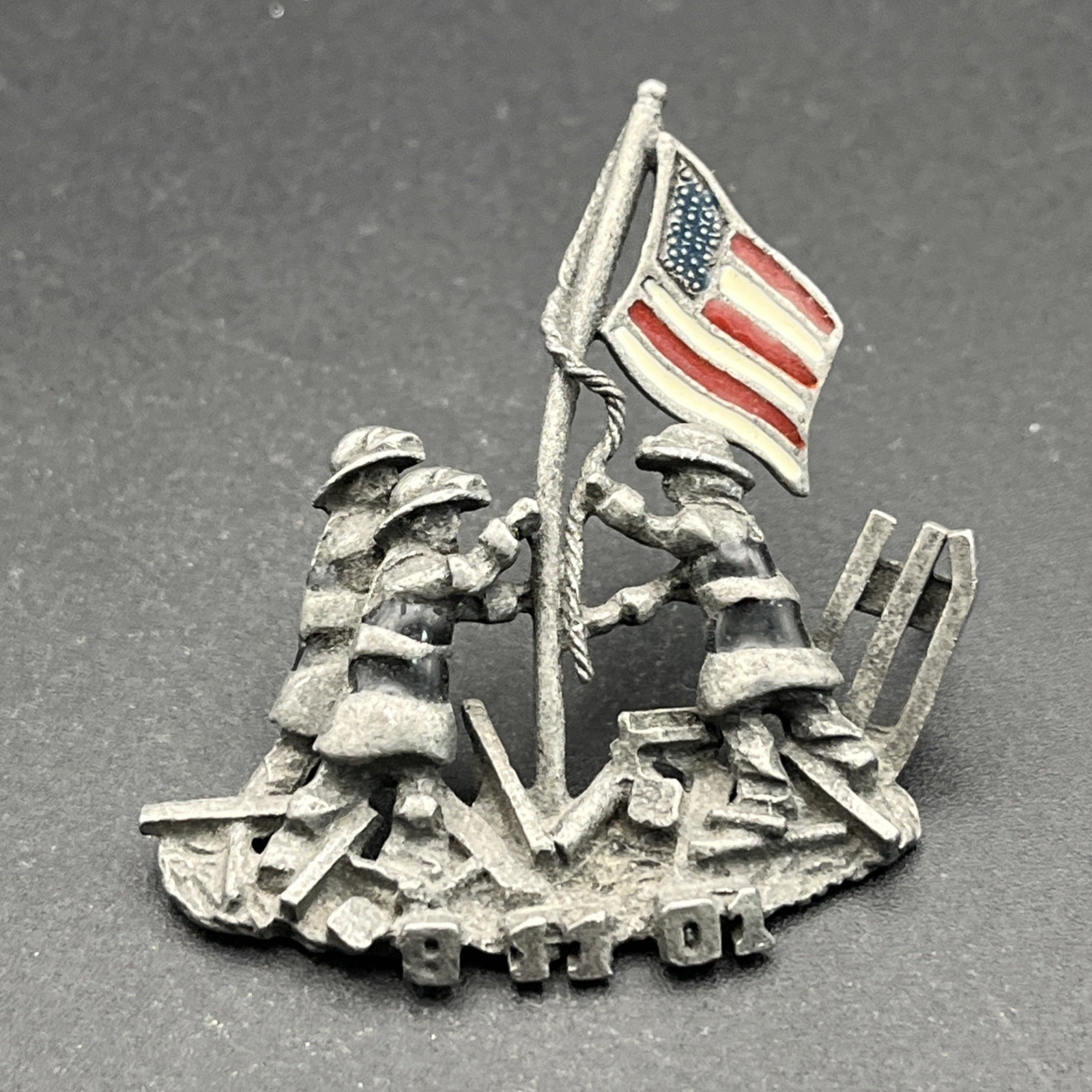 September 11th 9/11 Firefighters American Flag Pewter Silver Tone Lapel Hat Pin